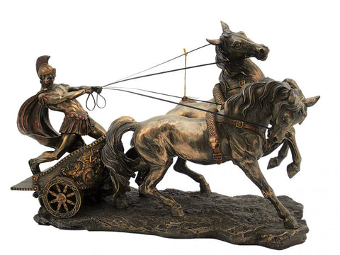 Ben-Hur Roman Chariot Statue, XL Resin Bronze Finish, 60x24x42 cm, Italy