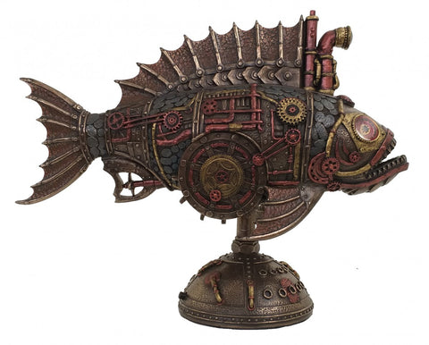 Bronze Resin Anglerfish Statue with LED Light, Deep Sea Decor, 31x11x24cm