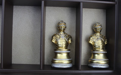Medieval Pewter Chess Set, Walnut Board with Storage, Gold & Silver Plated, Italy