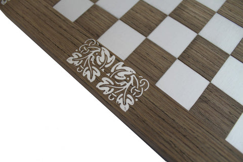 Italian Handmade Chess Board with Drawer, Wood Aluminum Vegan Leather, 35cm