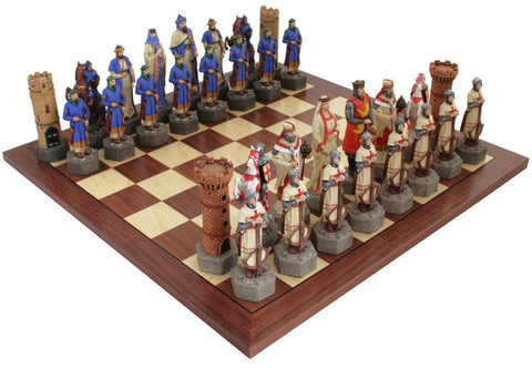 Crusaders vs Saracens Chess Set, Hand-Painted Resin, Walnut Maple Board, Italy
