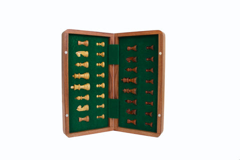 Magnetic Wooden Travel Chess Set, Folding Board 18.5cm, Made in Italy King 3.2cm