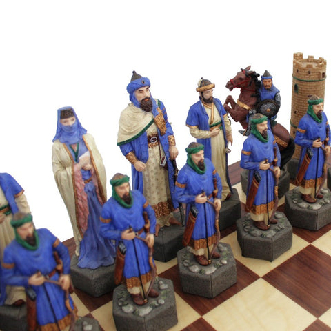 Crusaders vs Saracens Chess Set, Hand-Painted Resin, Walnut Maple Board, Italy