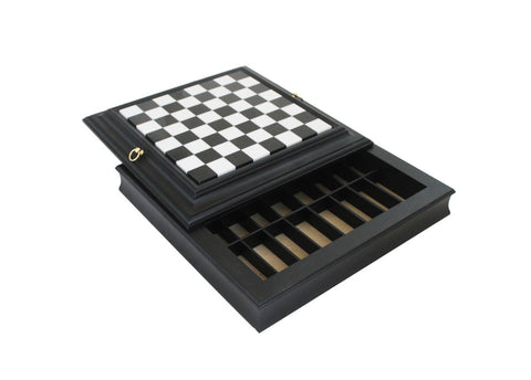 Black Marble Top Wood Chess Board with Storage, 37x37 cm, Made in Italy