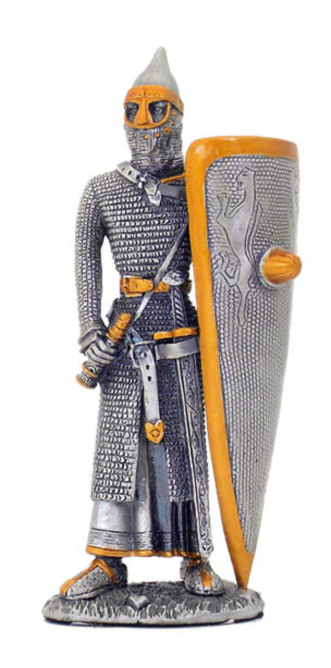 Hand-Painted Medieval Tin Soldier Figurine with Shield, 11cm, Made in Italy