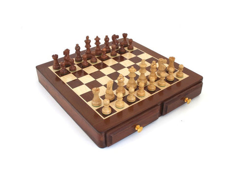Wooden Chess Set, Acacia Weighted Pieces, Mahogany Maple Board, Made in Italy