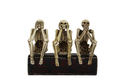 Three See No Evil Skeletons on Book Resin Statue, Hand-Painted Gothic Decor