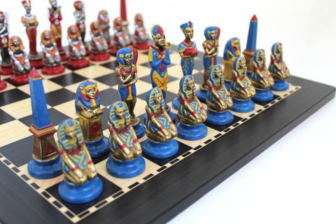 Egyptian Metal Chess Set, Handmade, Ebony-Style Wood Board, Made in Italy