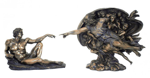 Michelangelo Creation of Adam Statue, Large Bronze Resin, Made in Italy