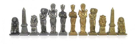Egyptian Metal Chess Pieces Set, Large, Gold & Silver Plated, Handmade Italy