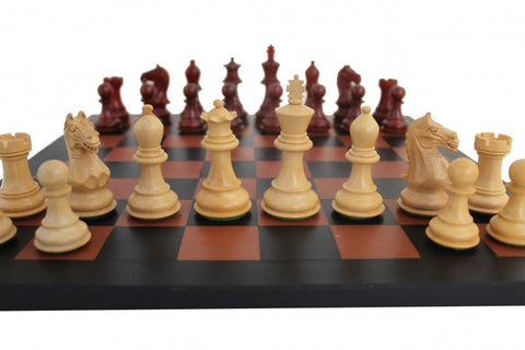 Mahogany Chess Set with Genuine Leather Board, Handmade in Italy Weighted Pieces