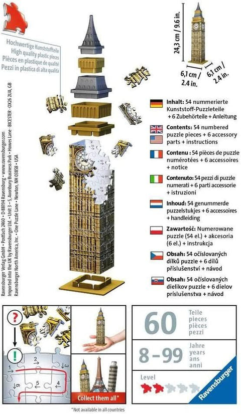 3D Mini Puzzle - Big Ben 54 Piece Puzzle - Hobby.lt 🇬🇧