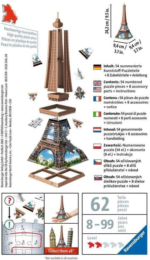 3D Mini Puzzle - Eiffel Tower Building 54 Piece Puzzle - Hobby.lt 🇬🇧