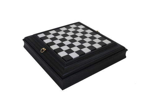 Black Marble Top Wood Chess Board with Storage, 37x37 cm, Made in Italy