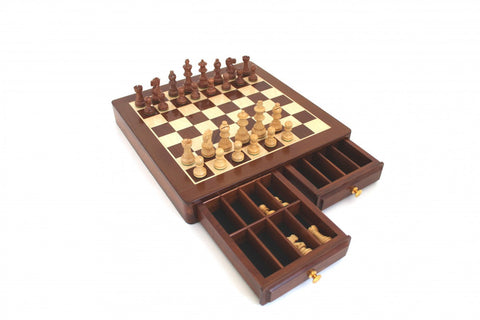 Wooden Chess Set, Acacia Weighted Pieces, Mahogany Maple Board, Made in Italy