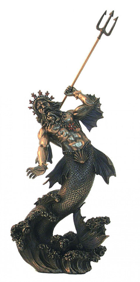 Poseidon Sea God Statue 34cm – Bronze Resin Greek Mythology Home Decor Gift