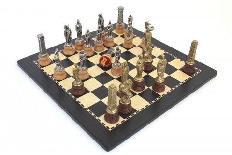 Romans vs Barbarians Chess Set, Metal & Wood Pieces, 40cm Wooden Board Handmade