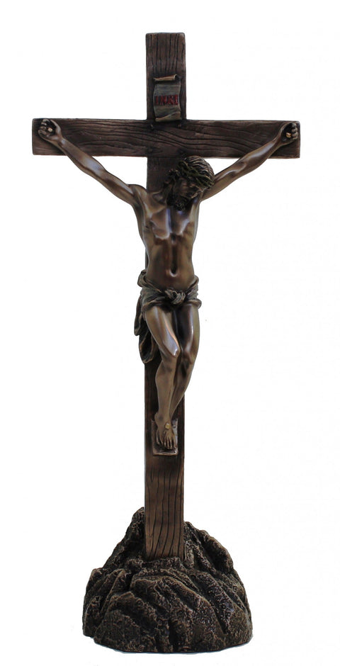 Bronze Resin Crucifix Statue, Wall Hanging or Stand, 34cm Italian Catholic Decor