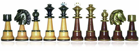 Oversized Brass & Wood Chess Pieces, Handmade, Gold/Silver Plated, Italian