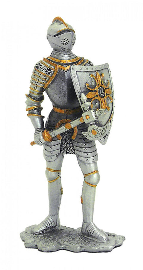 Hand-Painted Medieval Pewter Knight Figurine with Axe, 11cm, Italy