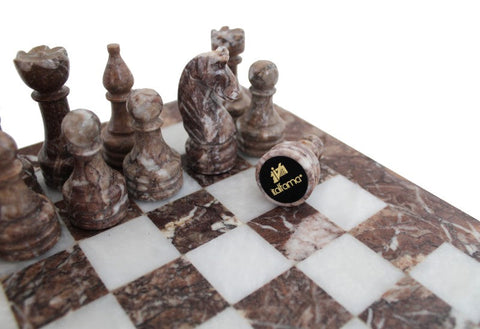 Pink & White Marble Chess Set with Leather Case, Handmade in Italy, 30cm Board