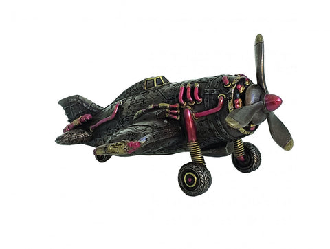 Steampunk Airplane Statue, Bronze Resin Figurine, Handmade Italy, 17x13x8cm