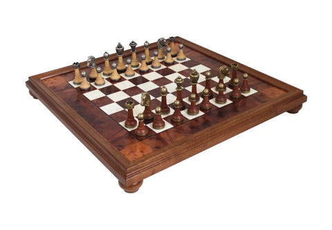 Handmade Wood & Metal Chess Set, Gold/Silver Pieces, Luxury Board, Italian Made