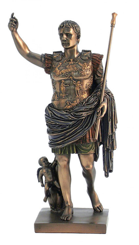 Roman Emperor Augustus Statue 29cm – Bronze Finish Resin, Made in Italy