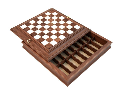 Handmade Wood & Marble Chess Board with Storage, 42x42 cm, Made in Italy