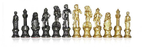 Italian Florentine Metal Chess Pieces, Gold & Silver Plated, King 8.3cm