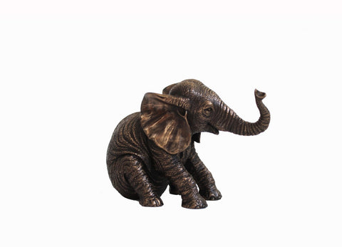 Bronze Resin Sitting Elephant Figurine, Hand-Finished, Lucky Home Decor, Italian