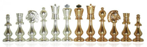 Large Luxury Brass Chess Pieces, Handcrafted, Gold & Silver Plated, Italy