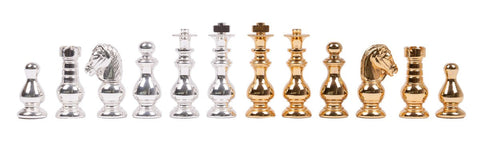 Handmade Brass Chess Set Gold & Silver, Lacquered Wood Board, Italian Blue/White