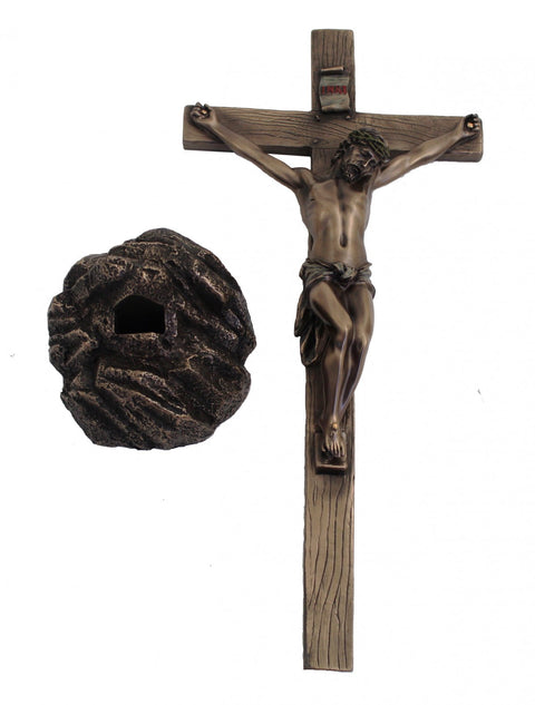 Bronze Resin Crucifix Statue, Wall Hanging or Stand, 34cm Italian Catholic Decor