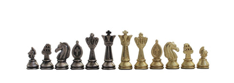 Roman Chess Set Wooden Board & Gold Silver Metal Pieces, Handmade Italy