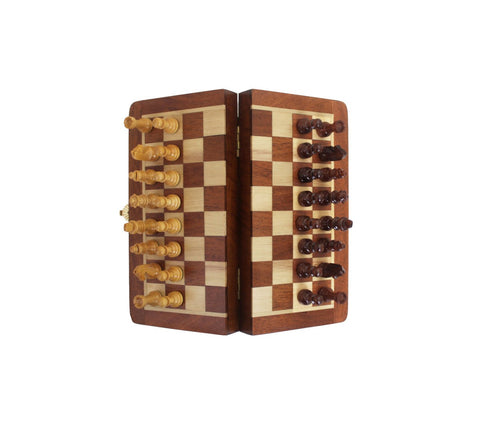 Magnetic Wooden Chess Set, Travel Folding Board, Handmade in Italy 18.5cm Gift