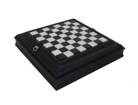 Handmade Wood & Marble Top Chess Board with Storage, 42cm, Made in Italy