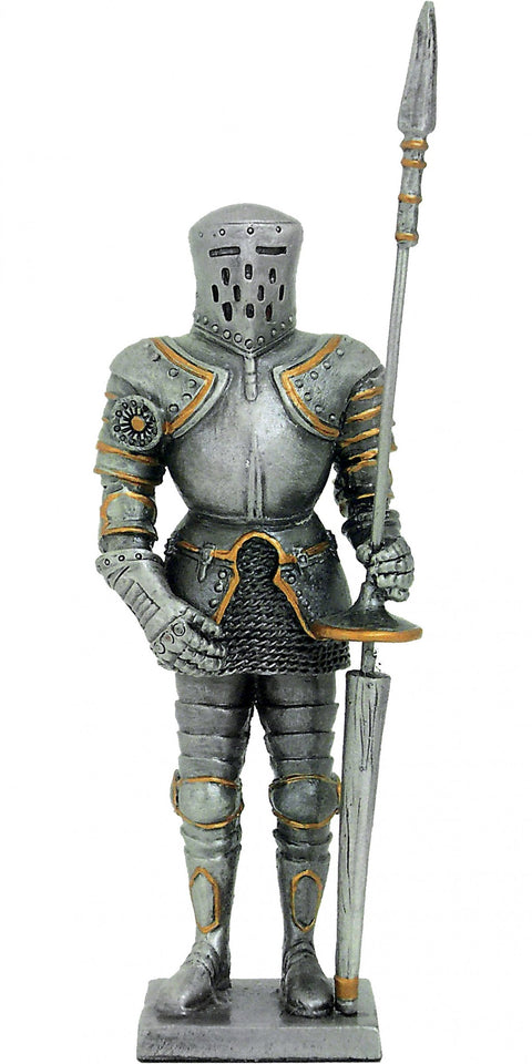 Hand-Painted Pewter Medieval Knight Figurine with Spear, 13cm, Made in Italy