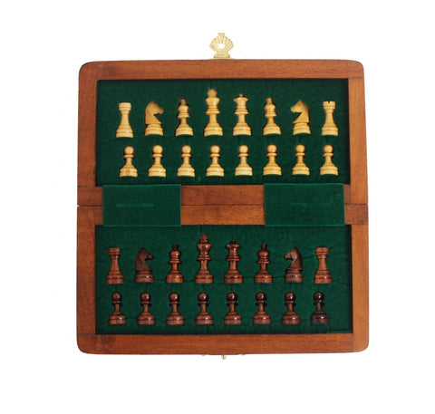 Magnetic Wooden Chess Set, Travel Folding Board, Handmade in Italy 18.5cm Gift