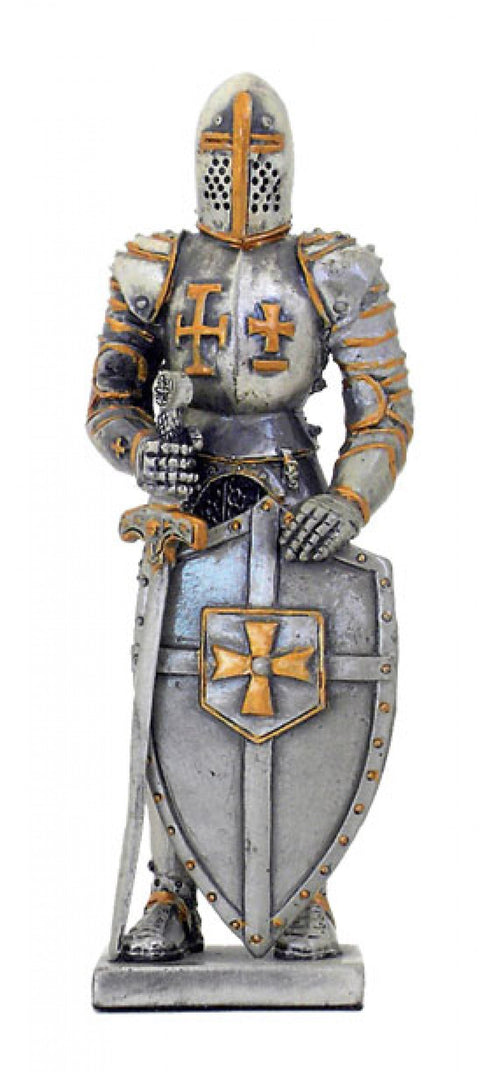 Hand-Painted Crusader Knight Figurine, Tin, 11cm, Made in Italy, Medieval Decor