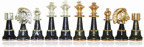 Brass & Wood Chess Pieces Set, Handmade Italian, Gold/Silver Plated, 5" King