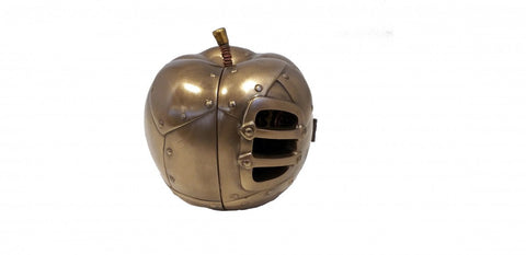 Hinged Steampunk Apple Clock Sculpture, Bronze Resin Victorian Gear Decor