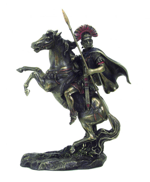 Alexander the Great on Horse Statue, Bronze Resin Figurine, 28cm, Italy