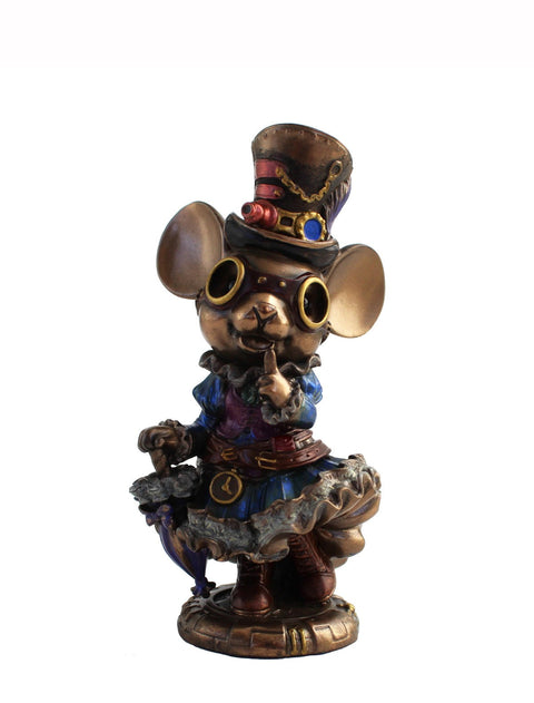 Steampunk Mouse Figurine - Bronze Resin Statue, 14cm, Made in Italy