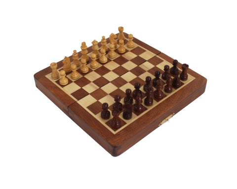 Magnetic Wooden Chess Set, Travel Folding Board, Handmade in Italy 18.5cm Gift
