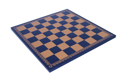 Gold Blue Faux Leather Chess Board, Handcrafted in Italy, 45x45 cm, 5 cm Squares