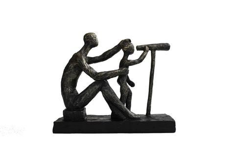Father and Son Bronze Resin Statue, Italian Made Inspirational Gift, 21x7x18cm