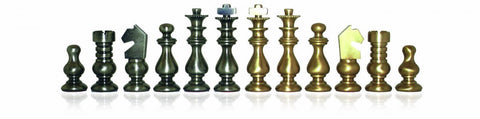 Handmade Italian Brass Chess Set, Mahogany Board & Drawer, Gold Silver Plated