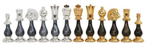 Handmade Brass & Wood Chess Set, Gold/Silver Plated Pieces, 51cm Board, Italy