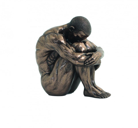 Modern Nude Seated Man Sculpture, Bronze Resin Figurine, Made in Italy 17cm